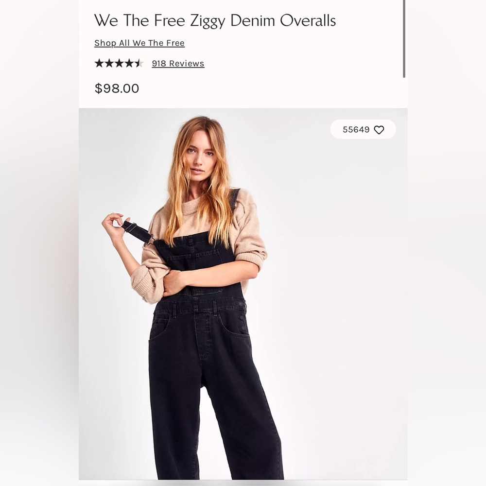 Free People Ziggy Overall Size Small Mineral Black